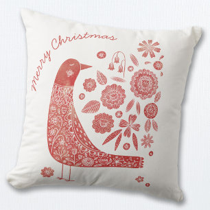 Coussin Oiseau de Noël Blanc rouge scandinave