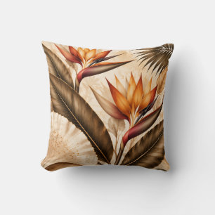 Coussin Oiseau de Paradis Élégant & Art Botanique Ginkgo
