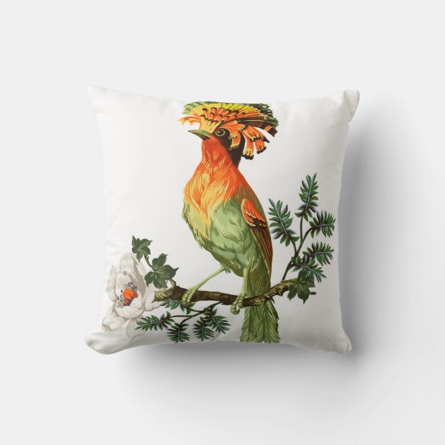 Coussin Oiseau de Paradis et fleurs exotiques sur un fond  (Recto)