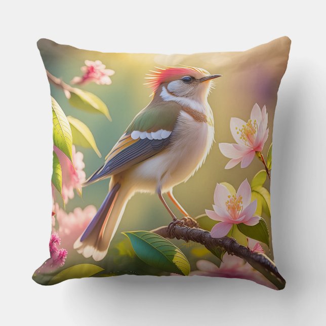 Coussin Oiseau de Paruline Imaginaire à tête rouge (Recto)