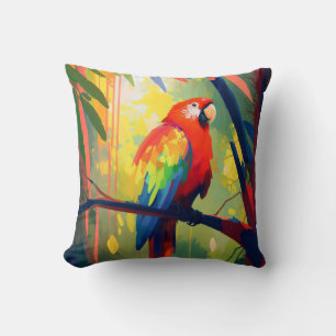 Coussin Oiseau de perroquet animal portrait peinture Faune