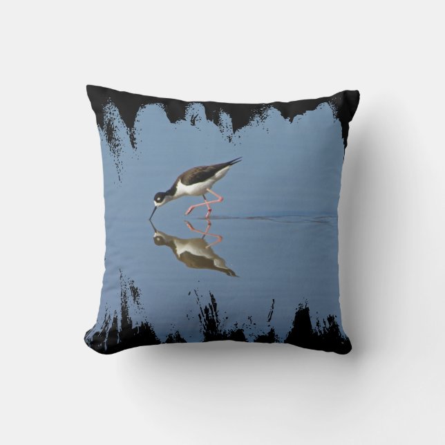 Coussin Oiseau de rivage sur photo de nature de reflet d'e (Recto)