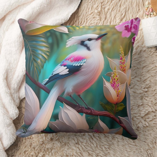 Coussin Oiseau d'Imaginaire tacheté blanc crêpé (Couverture)