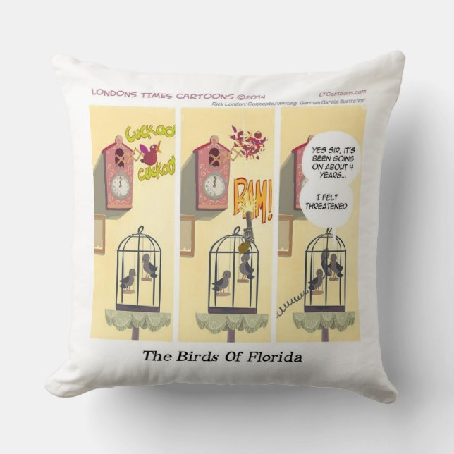 Coussin Oiseau Drôle "Ne Pas Reculer" Avec Un Fusil (Recto)
