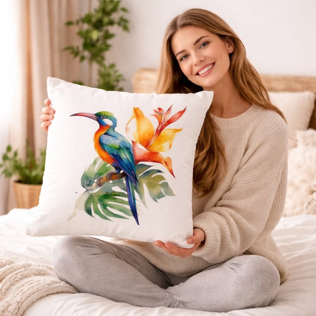 Coussin Oiseau du Paradis, fleur phantasy coloré (Créateur téléchargé)