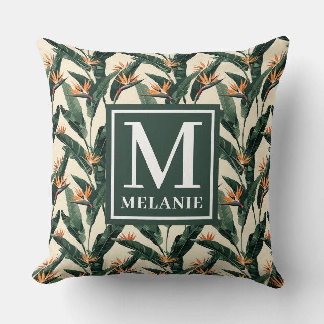 Coussin Oiseau du paradis Motif Monogramme personnel (Recto)