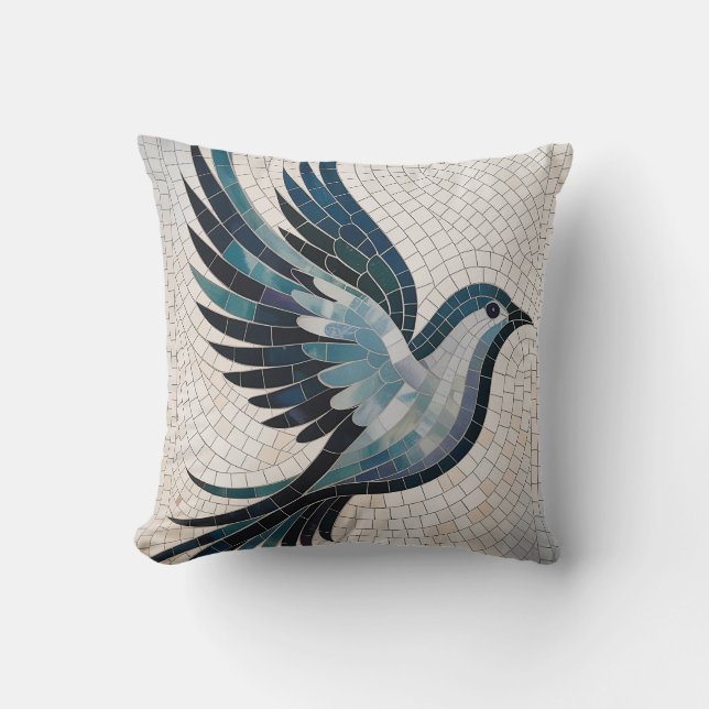 Coussin Oiseau élégant en mosaïque de plumes (Recto)