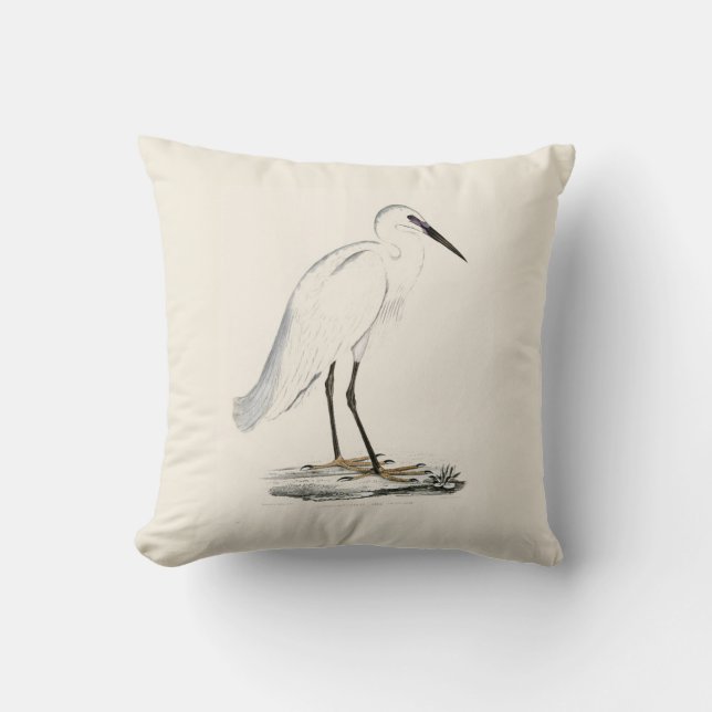 Coussin Oiseau élégant noir blanc vintage de héron (Recto)
