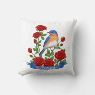 Coussin Oiseau et fleur de l'État de New York - Bluebird &