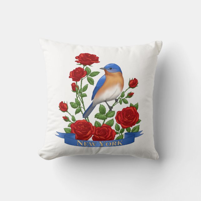 Coussin Oiseau et fleur de l'État de New York - Bluebird & (Recto)