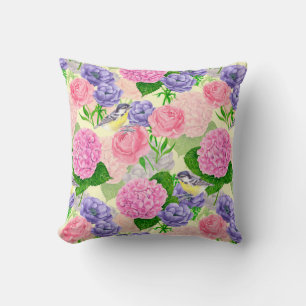 Coussin Oiseau et fleurs