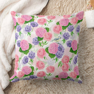 Coussin Oiseau et fleurs