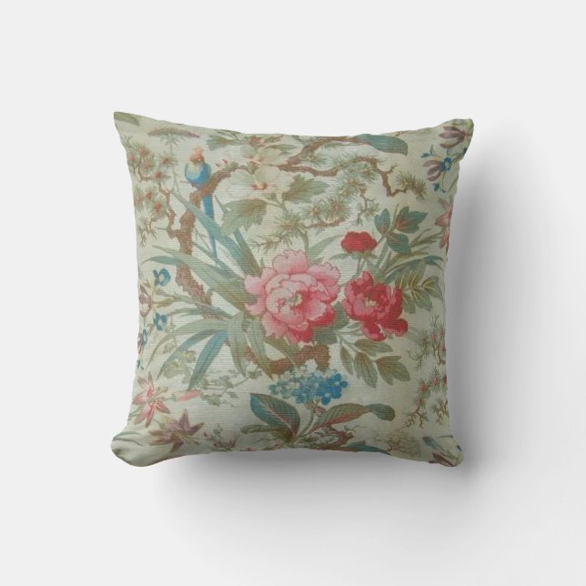 Coussin Oiseau et fleurs antiques français de Toile (Recto)