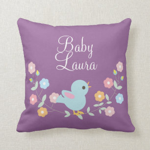 Coussin Oiseau et fleurs personnalisés de Kawaii