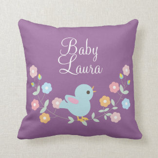 Coussin Oiseau et fleurs personnalisés de Kawaii