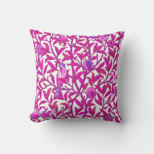 Coussin Oiseau et grenade Art Nouveau, rose Fuchsia