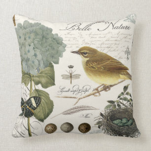 Coussin oiseau et nid français vintages modernes