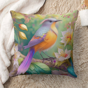 Coussin Oiseau Fantastique à Tête de Lavande et Poitrine O