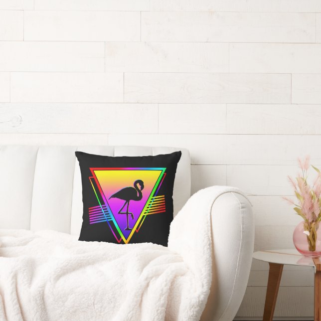 Coussin Oiseau Flamant Rose Moderne Arc-en-Ciel Rétro Colo (Canapé)