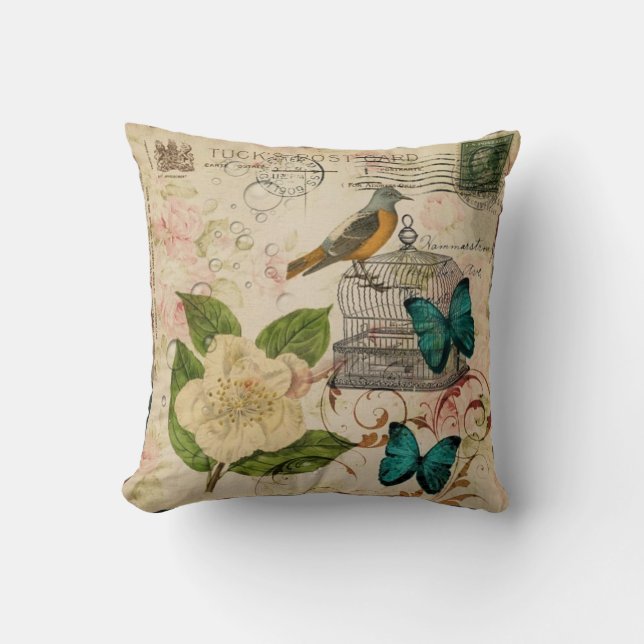 Coussin oiseau floral de ressort de victorian romantique (Recto)