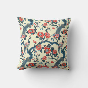 Coussin Oiseau floral et Paon d'inspiration orientale