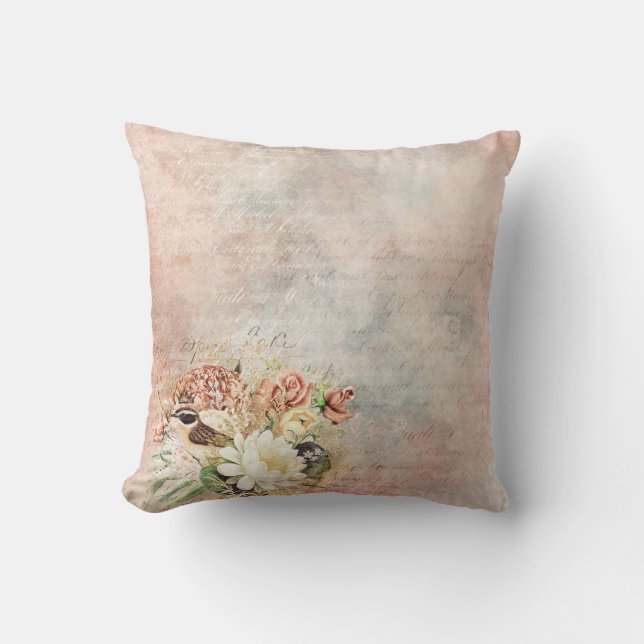 Coussin Oiseau floral vintage (Recto)