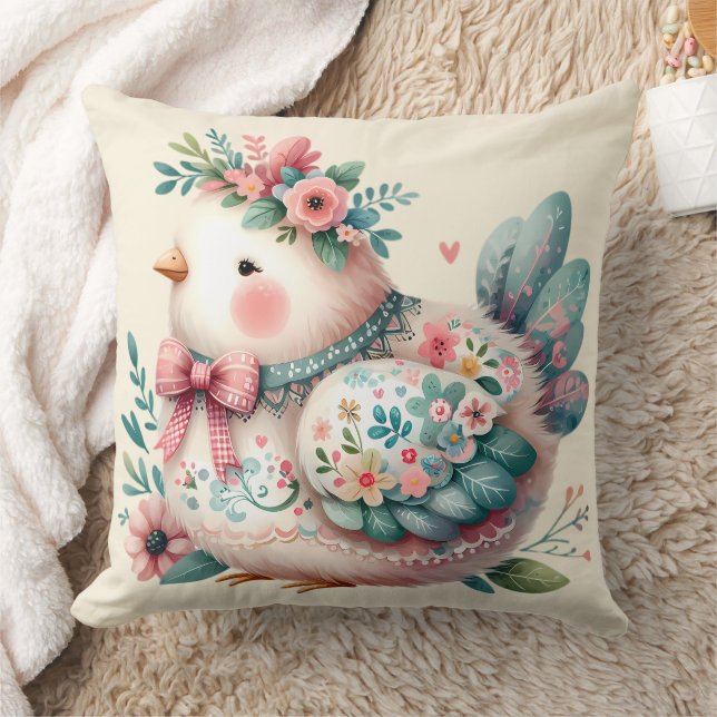 Coussin Oiseau folklorique floral au charme Pastel Boho (Couverture)