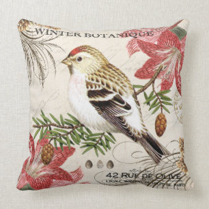 Coussin oiseau français vintage moderne d'hiver