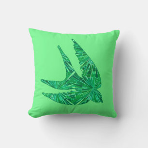 Coussin Oiseau géométrique moderne, vert jade et émeraude