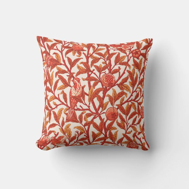 Coussin Oiseau & grenade Art Nouveau, Mandarin Orange (Recto)