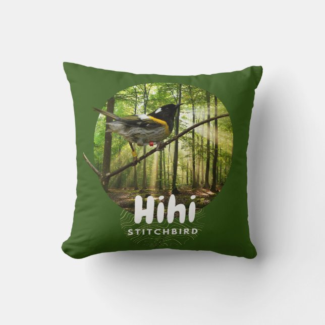 Coussin Oiseau hihi en voie de disparition - nz stitchbird (Recto)