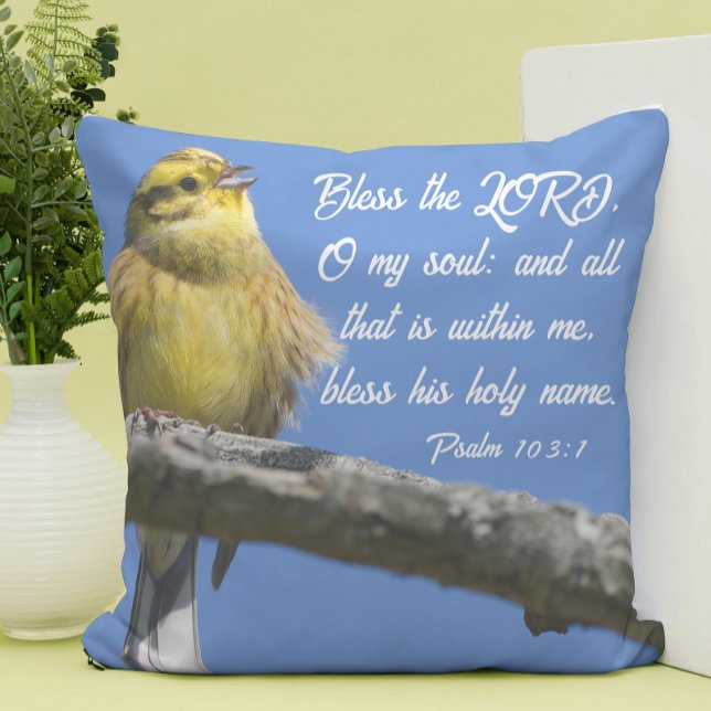 Coussin Oiseau Jaune Bénissez le Seigneur O mon âme Écritu (Créateur téléchargé)