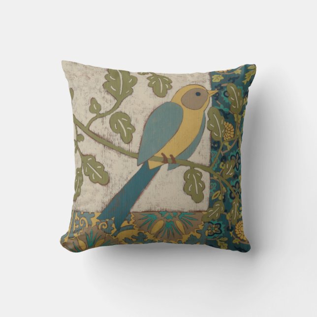 Coussin Oiseau jaune et bleu Turquoise perché sur une bran (Recto)