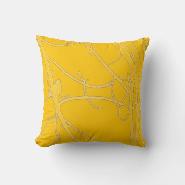 Coussin Oiseau jaune lumineux dans les branches (Recto)