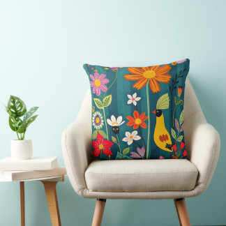 Coussin Oiseau jaune lunaire