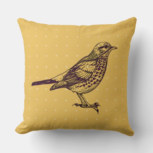 Coussin OISEAU JAUNE vintage CONCEPTION OISEAU Rétro JAUNE (Recto)