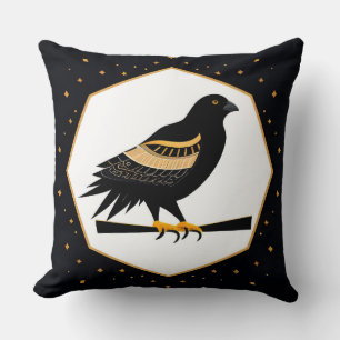 Coussin Oiseau noir élégant avec détails dorés
