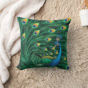 Coussin Oiseau Paon Bleu