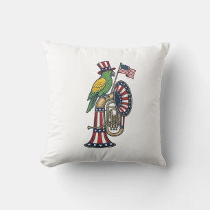 Coussin Oiseau patriotique gravure vintage musique chemise