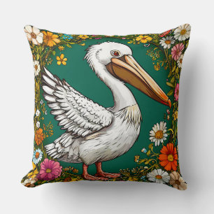 Coussin Oiseau pélican coloré