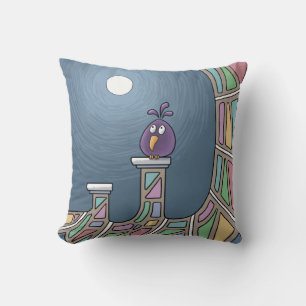 Coussin Oiseau pourpre Tiki avec pleine lune Oiseau à lanc