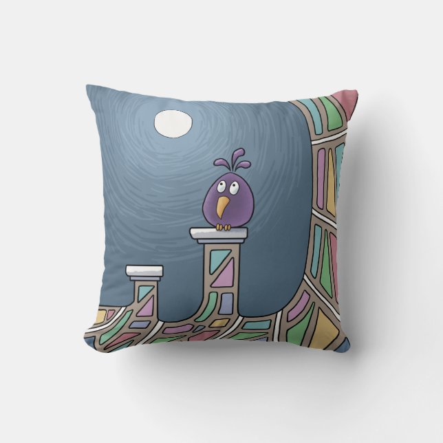 Coussin Oiseau pourpre Tiki avec pleine lune Oiseau à lanc (Recto)