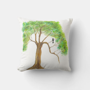 Coussin Oiseau Printemps Dans L'Arbre Peinture Art Décor M