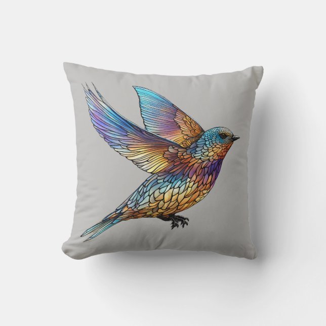 Coussin Oiseau rapide multicolore "aviateur gracieux" (Recto)
