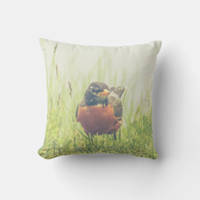 Coussin Oiseau Robin américain Oiseau extérieur Jeu d'orei (Recto)