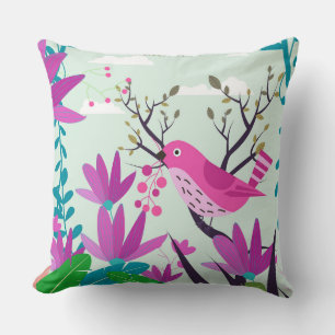Coussin Oiseau rose Jeu d'oreiller