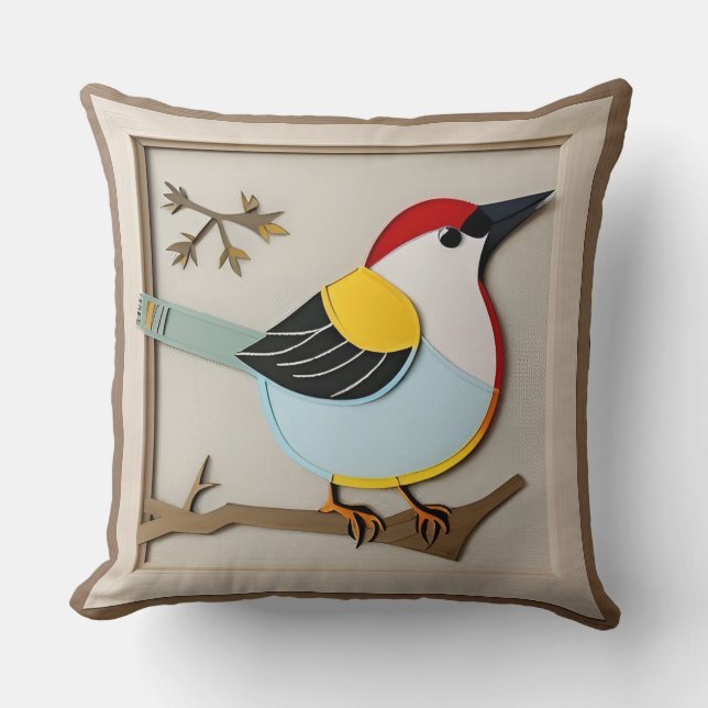 Coussin Oiseau Stylisé Papier (Recto)
