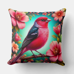 Coussin Oiseau sur branche fleurie, cadeau pour les amoure
