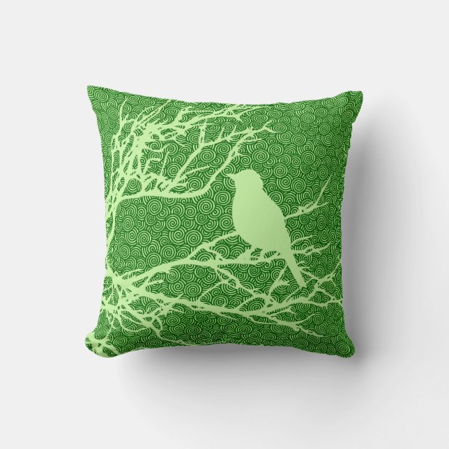 Coussin Oiseau sur une branche, Jade vert clair (Recto)