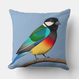Coussin Oiseau Tropical Coloré sur Poteau en Bois